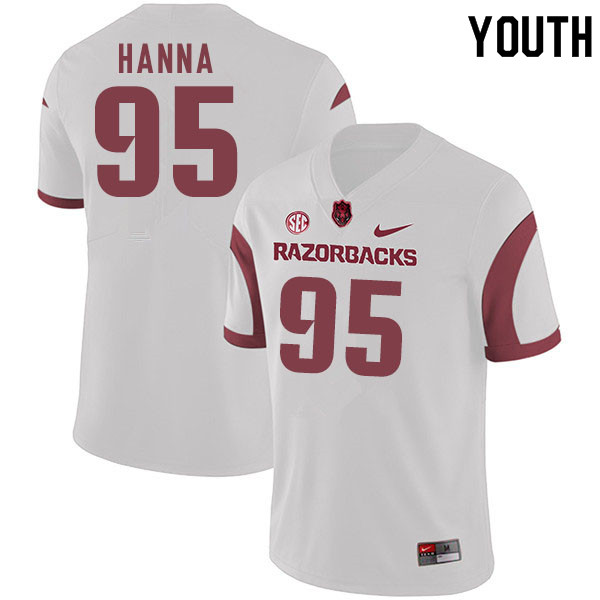 Youth #95 Morgan Hanna Arkansas Razorbacks College Football Jerseys Sale-White - Click Image to Close